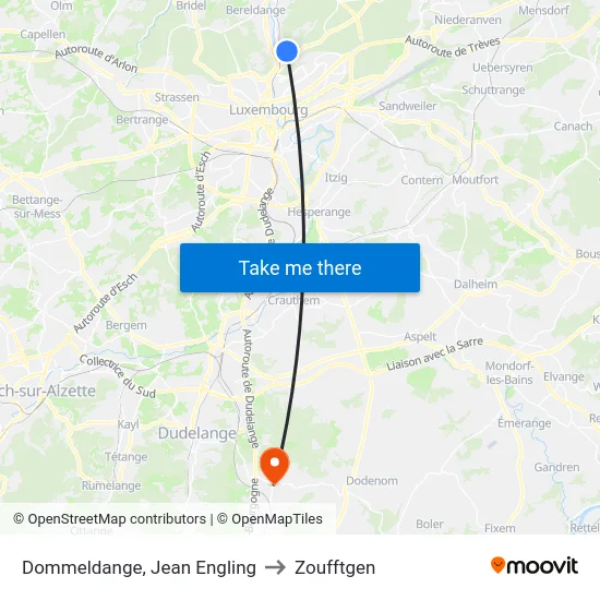 Dommeldange, Jean Engling to Zoufftgen map