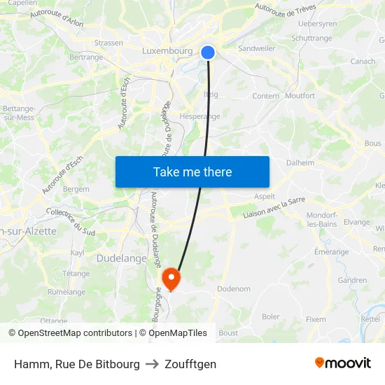 Hamm, Rue De Bitbourg to Zoufftgen map