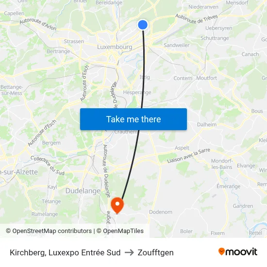 Kirchberg, Luxexpo Entrée Sud to Zoufftgen map