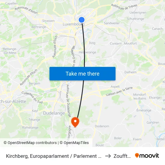 Kirchberg, Europaparlament / Parlement Européen to Zoufftgen map