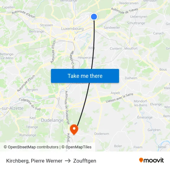 Kirchberg, Pierre Werner to Zoufftgen map