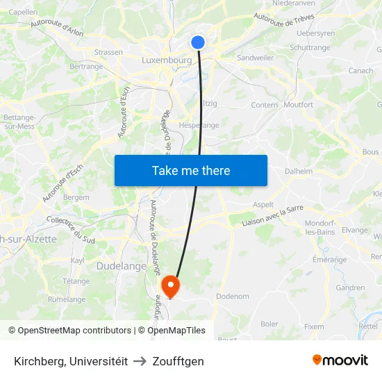 Kirchberg, Universitéit to Zoufftgen map