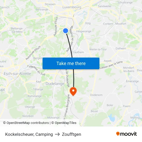 Kockelscheuer, Camping to Zoufftgen map