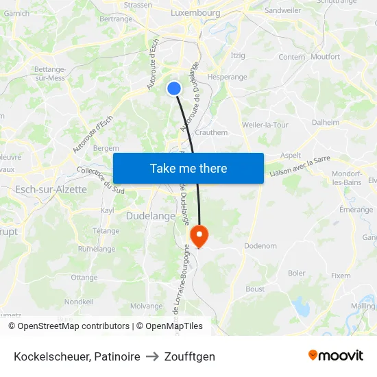 Kockelscheuer, Patinoire to Zoufftgen map
