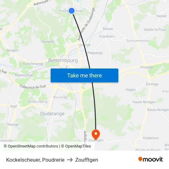 Kockelscheuer, Poudrerie to Zoufftgen map