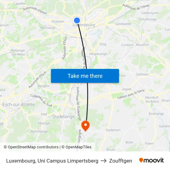 Luxembourg, Uni Campus Limpertsberg to Zoufftgen map