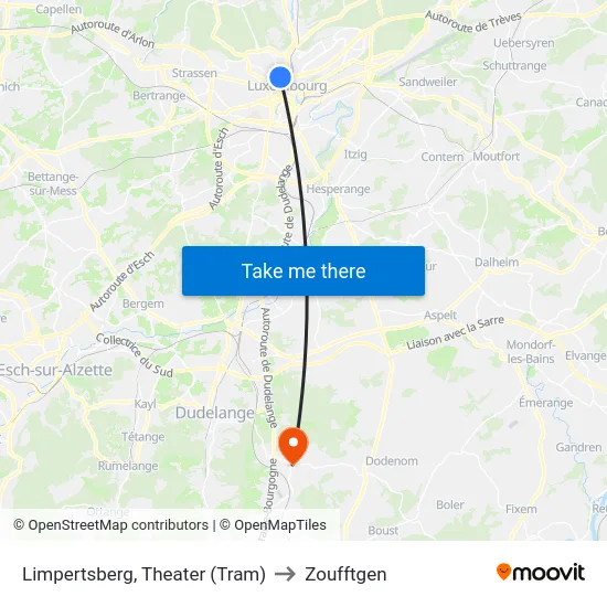 Limpertsberg, Theater (Tram) to Zoufftgen map
