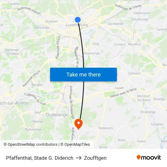 Pfaffenthal, Stade G. Diderich to Zoufftgen map