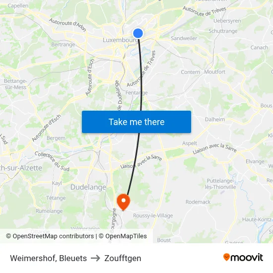 Weimershof, Bleuets to Zoufftgen map