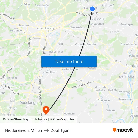 Niederanven, Millen to Zoufftgen map