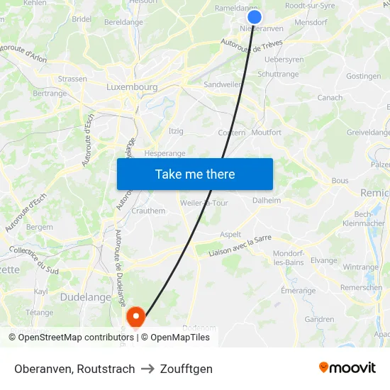 Oberanven, Routstrach to Zoufftgen map