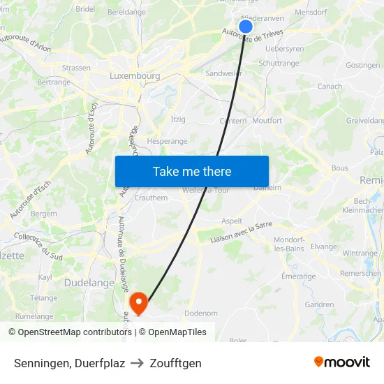 Senningen, Duerfplaz to Zoufftgen map