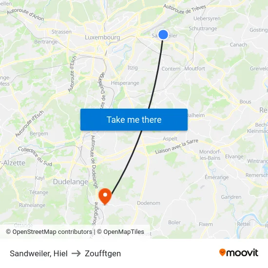 Sandweiler, Hiel to Zoufftgen map