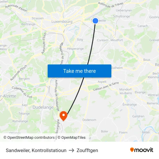 Sandweiler, Kontrollstatioun to Zoufftgen map