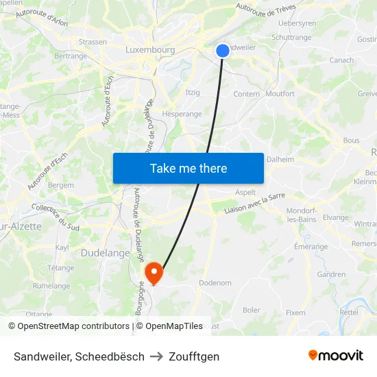 Sandweiler, Scheedbësch to Zoufftgen map