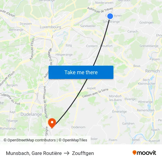 Munsbach, Gare Routière to Zoufftgen map