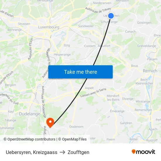 Uebersyren, Kreizgaass to Zoufftgen map