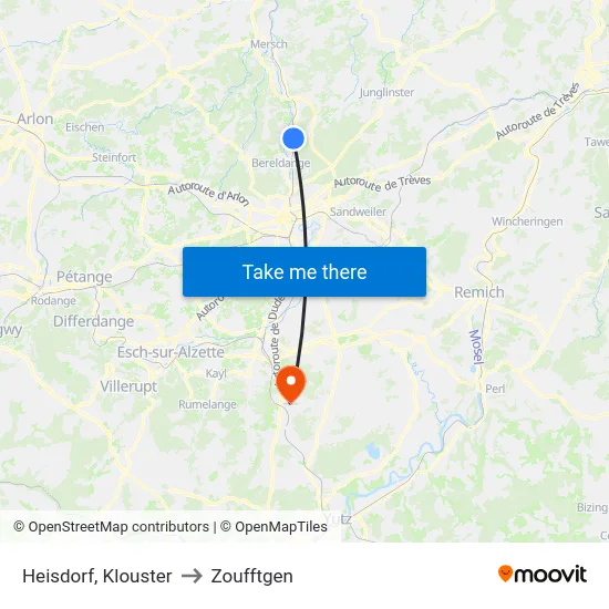 Heisdorf, Klouster to Zoufftgen map