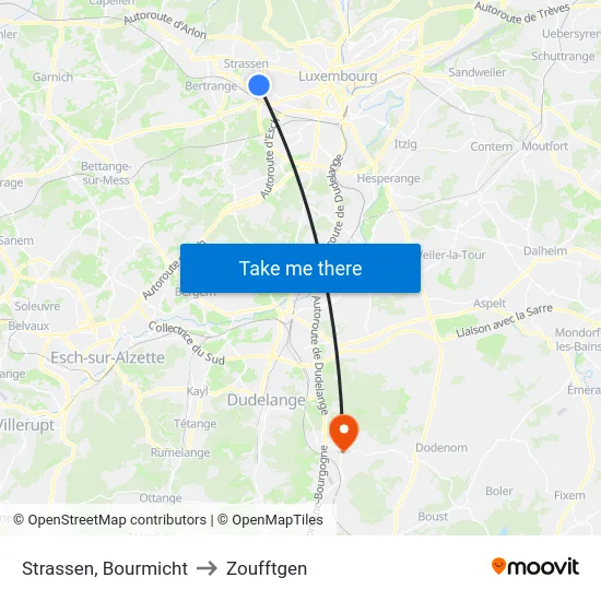 Strassen, Bourmicht to Zoufftgen map