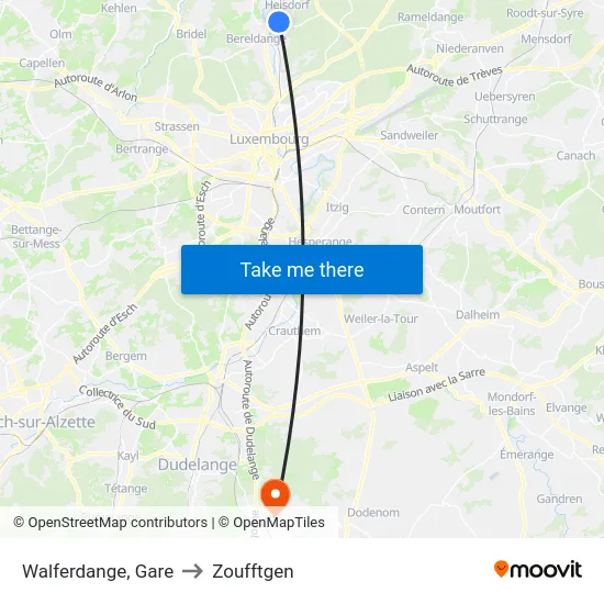 Walferdange, Gare to Zoufftgen map