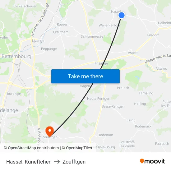 Hassel, Küneftchen to Zoufftgen map