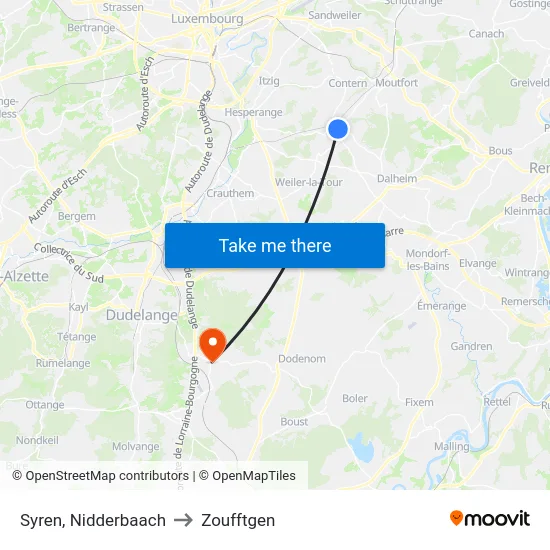 Syren, Nidderbaach to Zoufftgen map