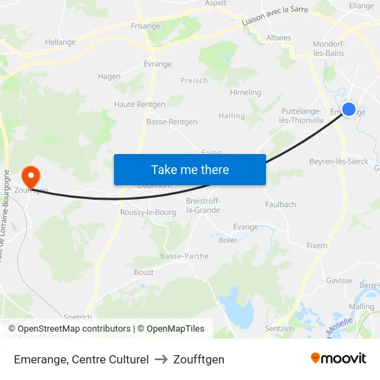 Emerange, Centre Culturel to Zoufftgen map