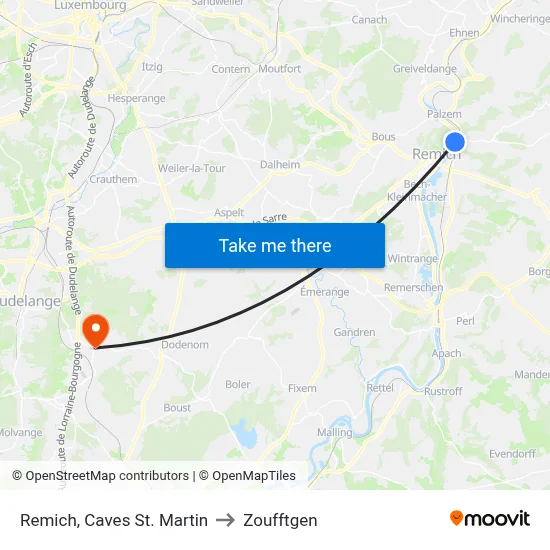 Remich, Caves St. Martin to Zoufftgen map
