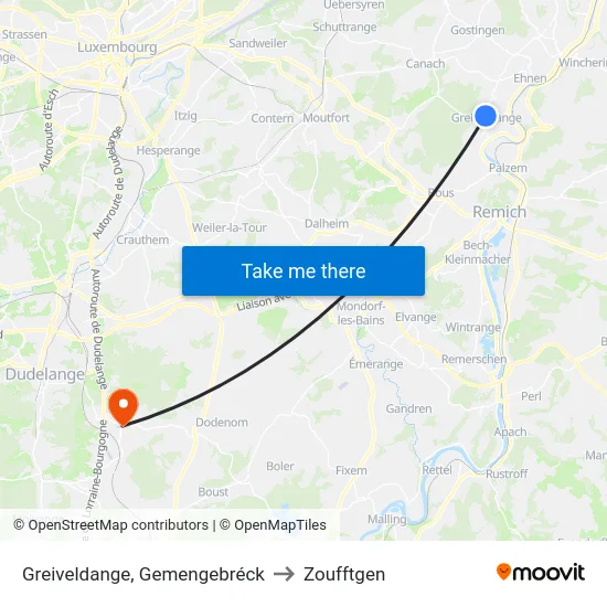 Greiveldange, Gemengebréck to Zoufftgen map