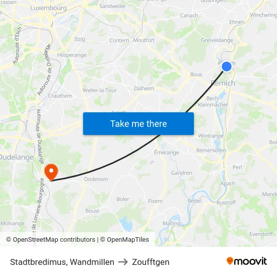 Stadtbredimus, Wandmillen to Zoufftgen map