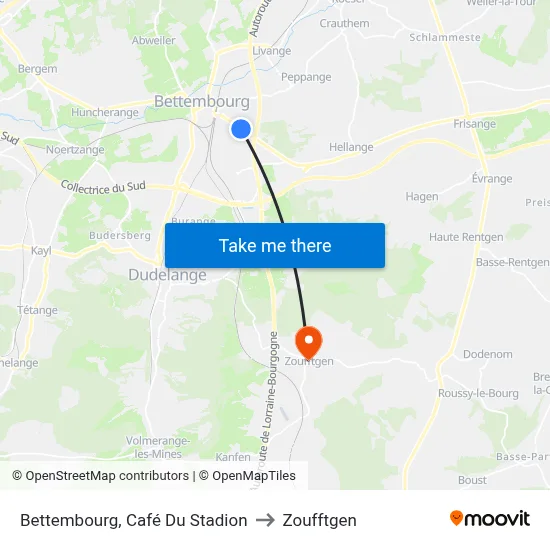 Bettembourg, Café Du Stadion to Zoufftgen map
