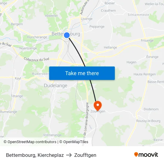 Bettembourg, Kiercheplaz to Zoufftgen map
