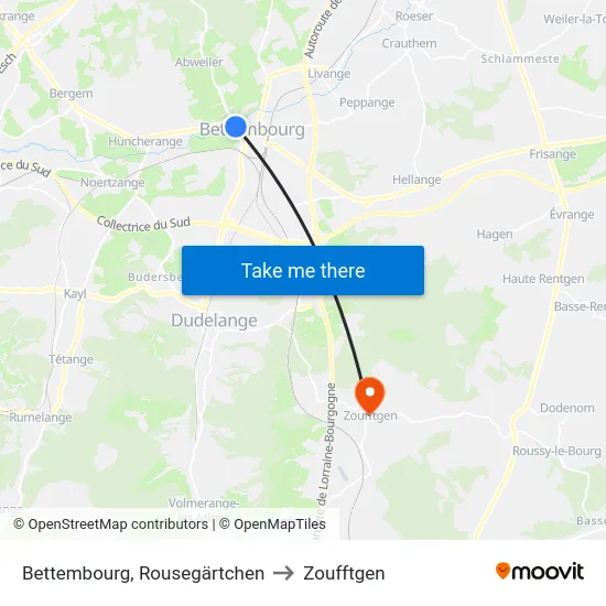 Bettembourg, Rousegärtchen to Zoufftgen map
