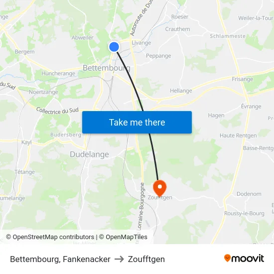 Bettembourg, Fankenacker to Zoufftgen map