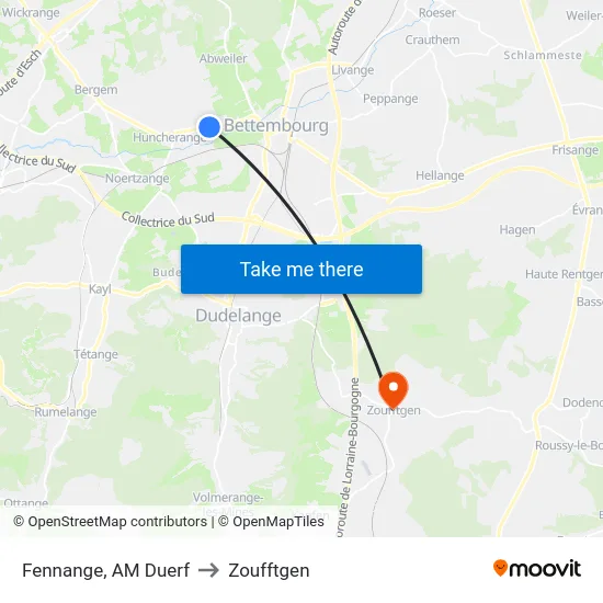 Fennange, AM Duerf to Zoufftgen map
