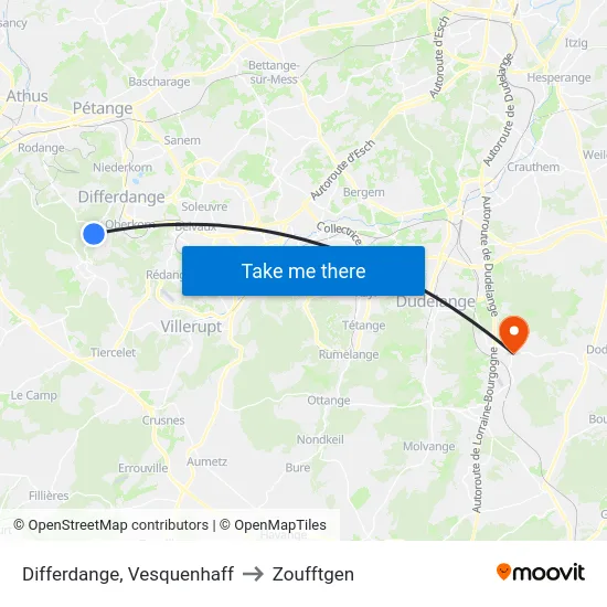 Differdange, Vesquenhaff to Zoufftgen map