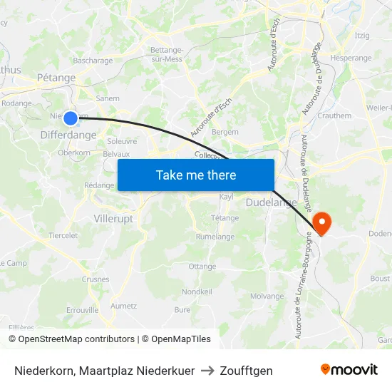 Niederkorn, Maartplaz Niederkuer to Zoufftgen map