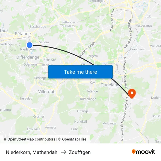 Niederkorn, Mathendahl to Zoufftgen map