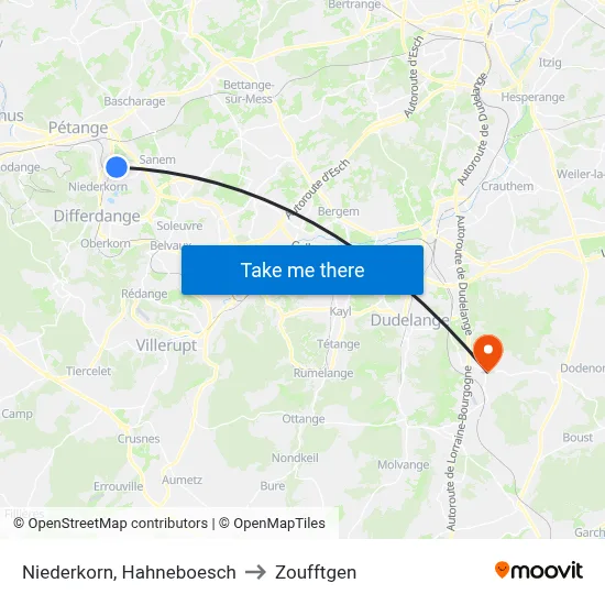 Niederkorn, Hahneboesch to Zoufftgen map