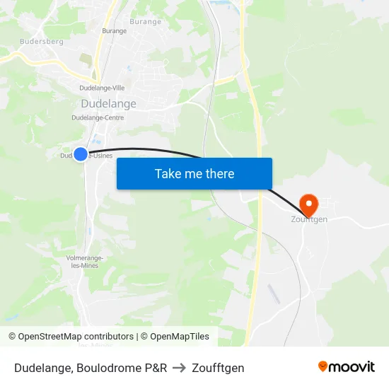 Dudelange, Boulodrome P&R to Zoufftgen map