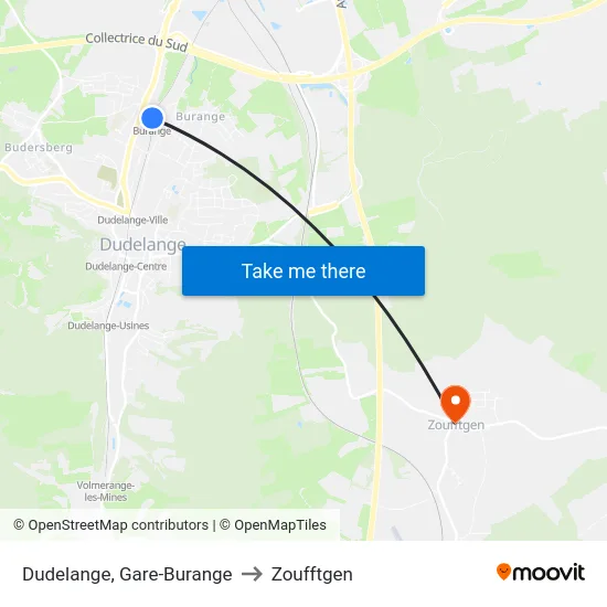 Dudelange, Gare-Burange to Zoufftgen map