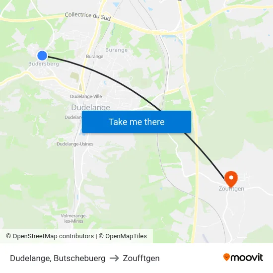 Dudelange, Butschebuerg to Zoufftgen map
