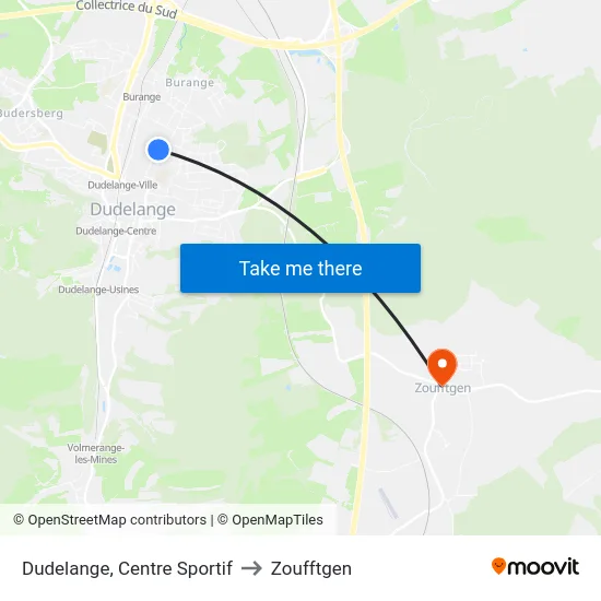 Dudelange, Centre Sportif to Zoufftgen map