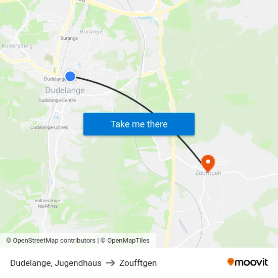 Dudelange, Jugendhaus to Zoufftgen map