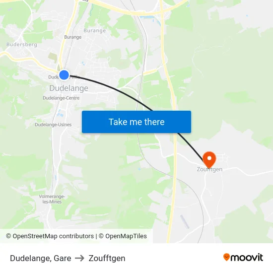 Dudelange, Gare to Zoufftgen map
