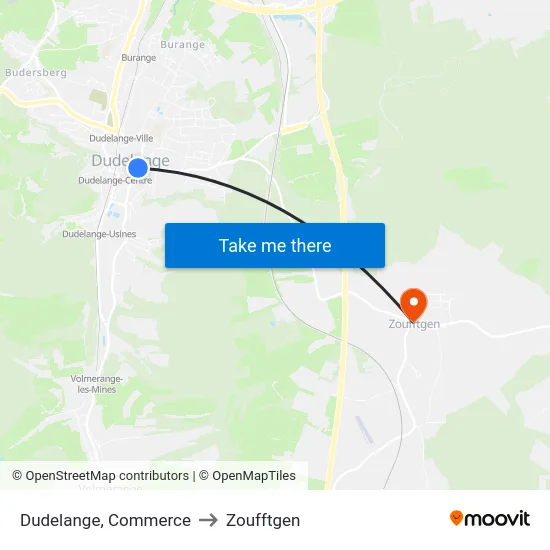 Dudelange, Commerce to Zoufftgen map