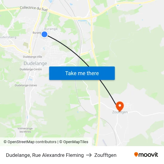 Dudelange, Rue Alexandre Fleming to Zoufftgen map