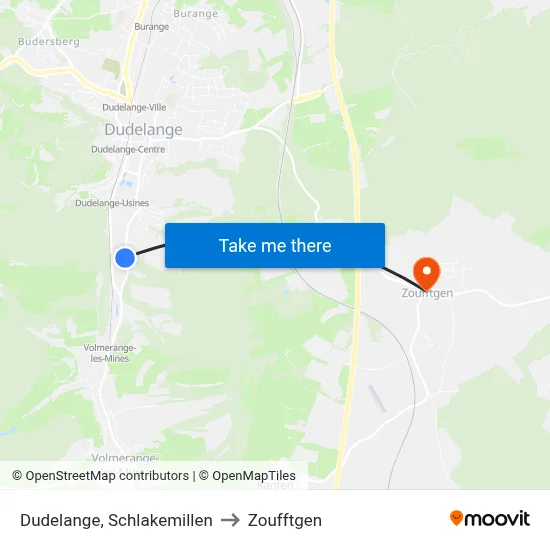Dudelange, Schlakemillen to Zoufftgen map