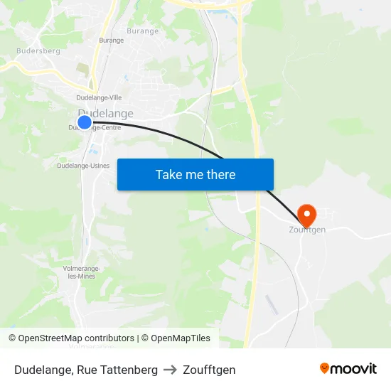 Dudelange, Rue Tattenberg to Zoufftgen map