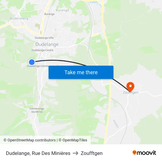 Dudelange, Rue Des Minières to Zoufftgen map